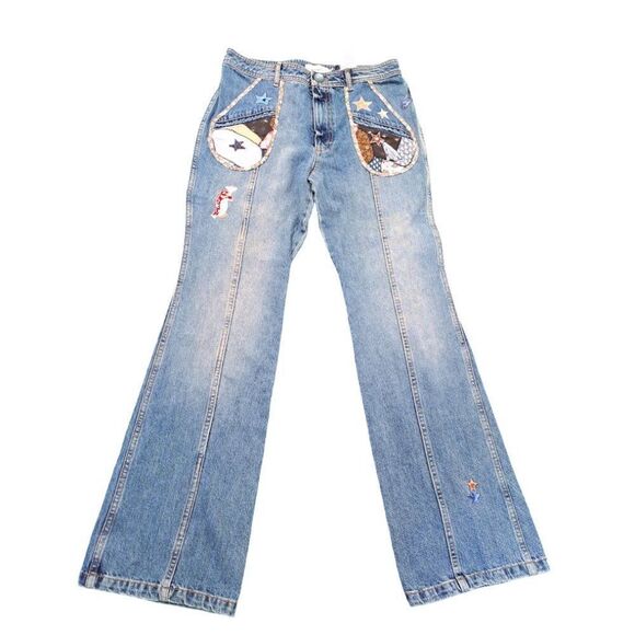 Coach Women's Retro Denim Patchwork Sequin Embroidered Jeans High Waist Size 8 - Picture 2 of 8